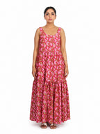 Pink Floral Tiered Maxi Dress