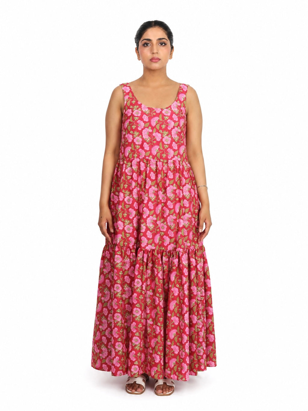 Pink Floral Tiered Maxi Dress