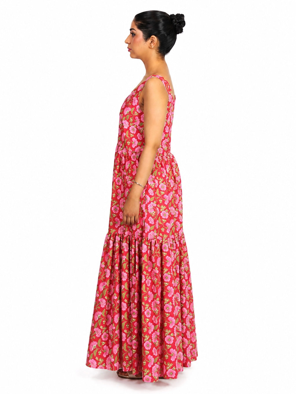 Pink Floral Tiered Maxi Dress