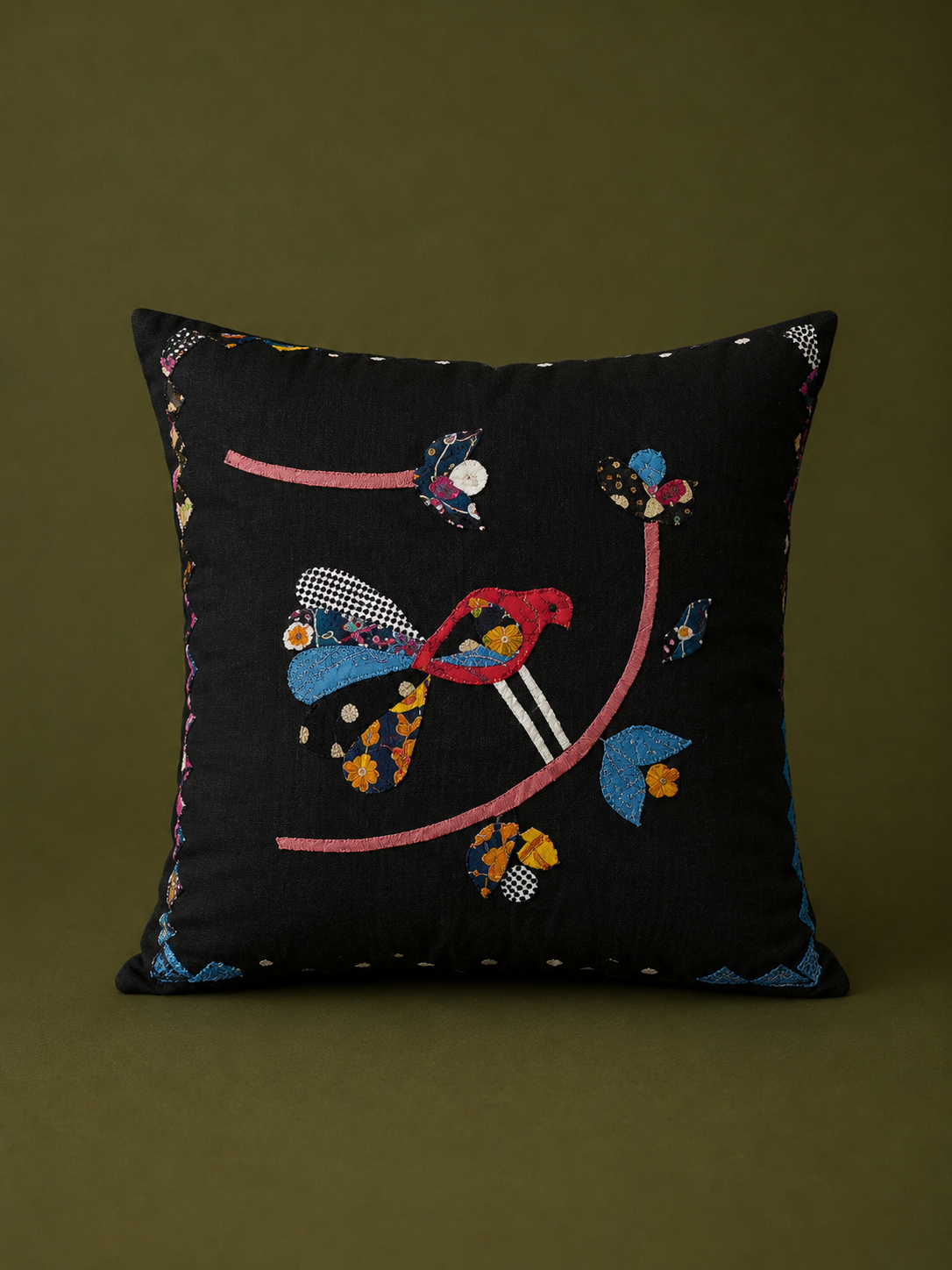 Boho Chic Bird Appliqué Cushion Cover