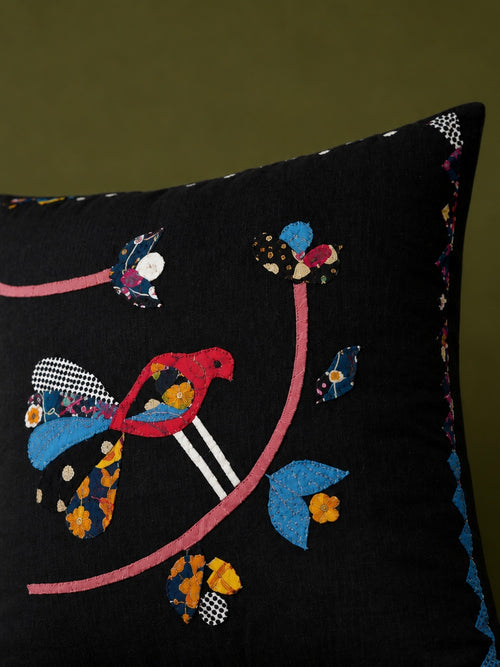 Boho Chic Bird Appliqué Cushion Cover