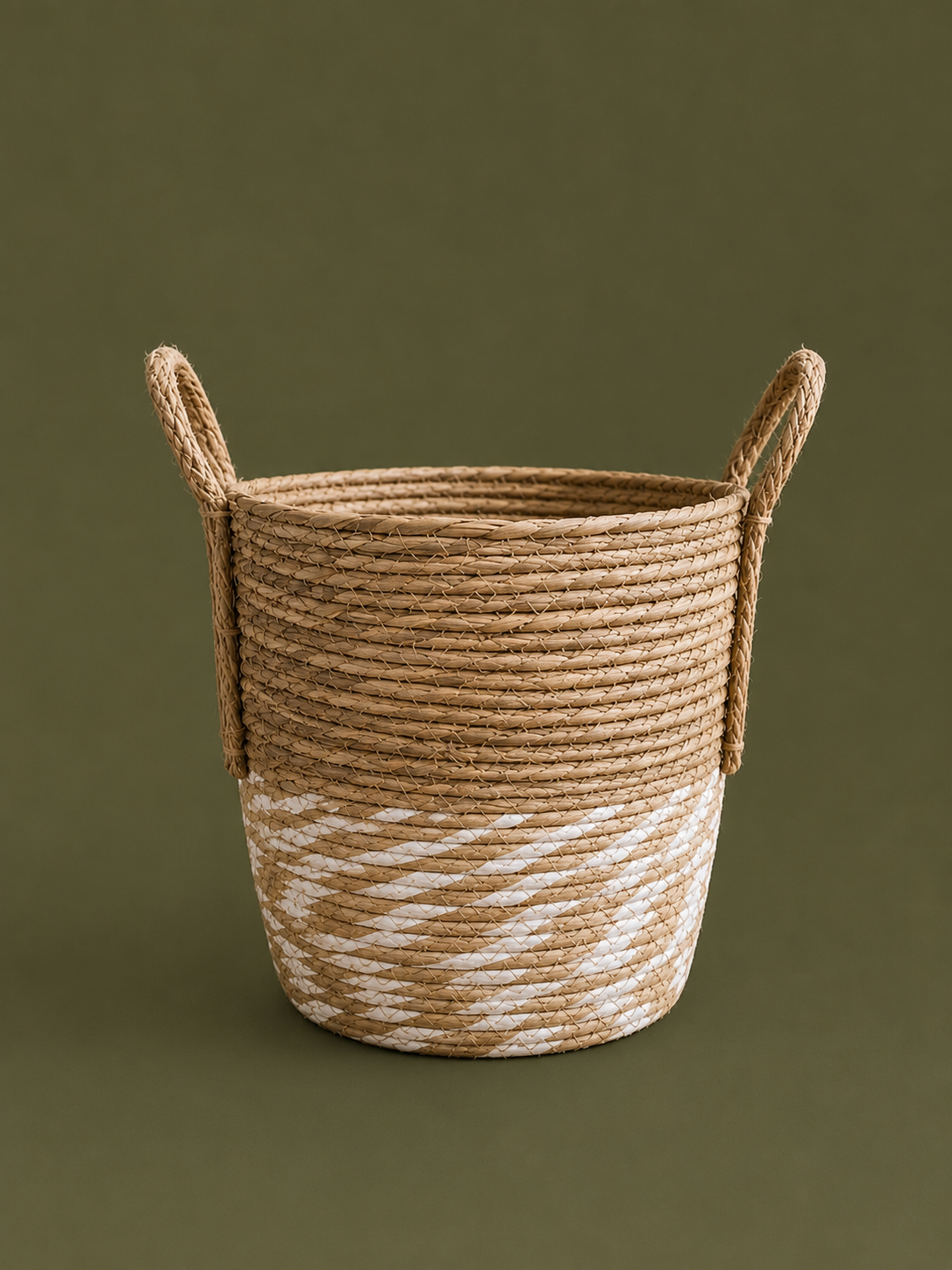 Handwoven Two Tone Round Storage Basket