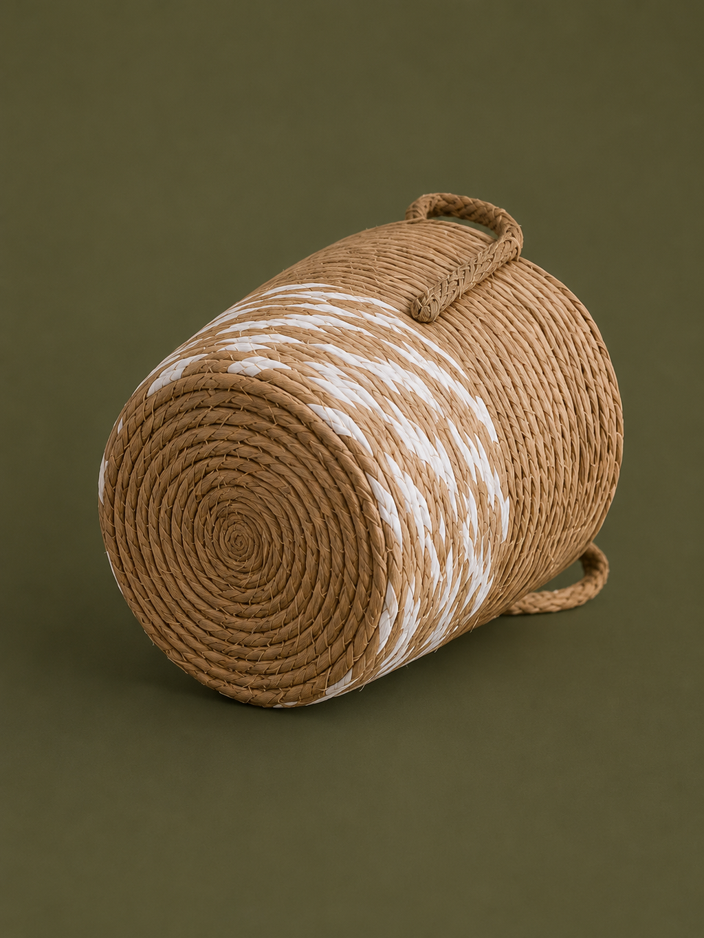 Handwoven Two Tone Round Storage Basket