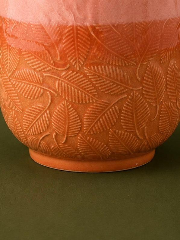 Leaf Pattern Glazed Ceramic Flower Pot