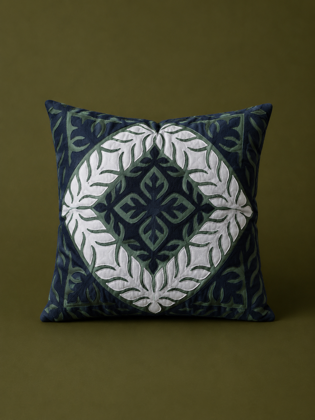 Mirwah Green Appliqué Cushion Cover