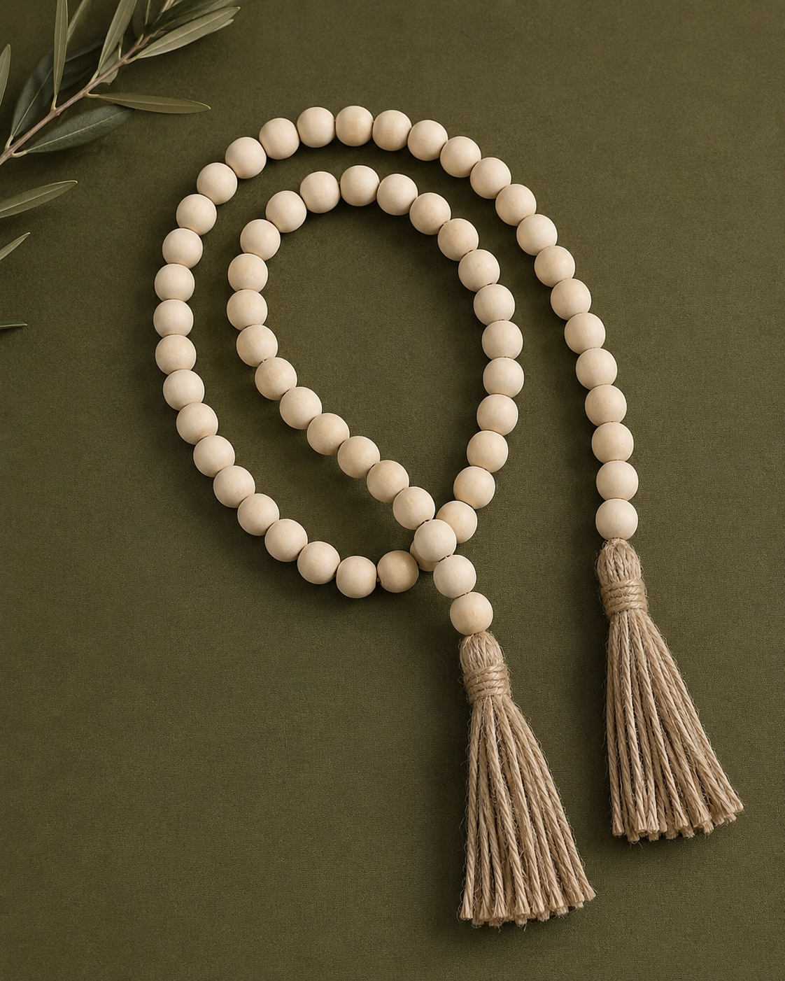 Natural Wooden Bead Tassel Garland