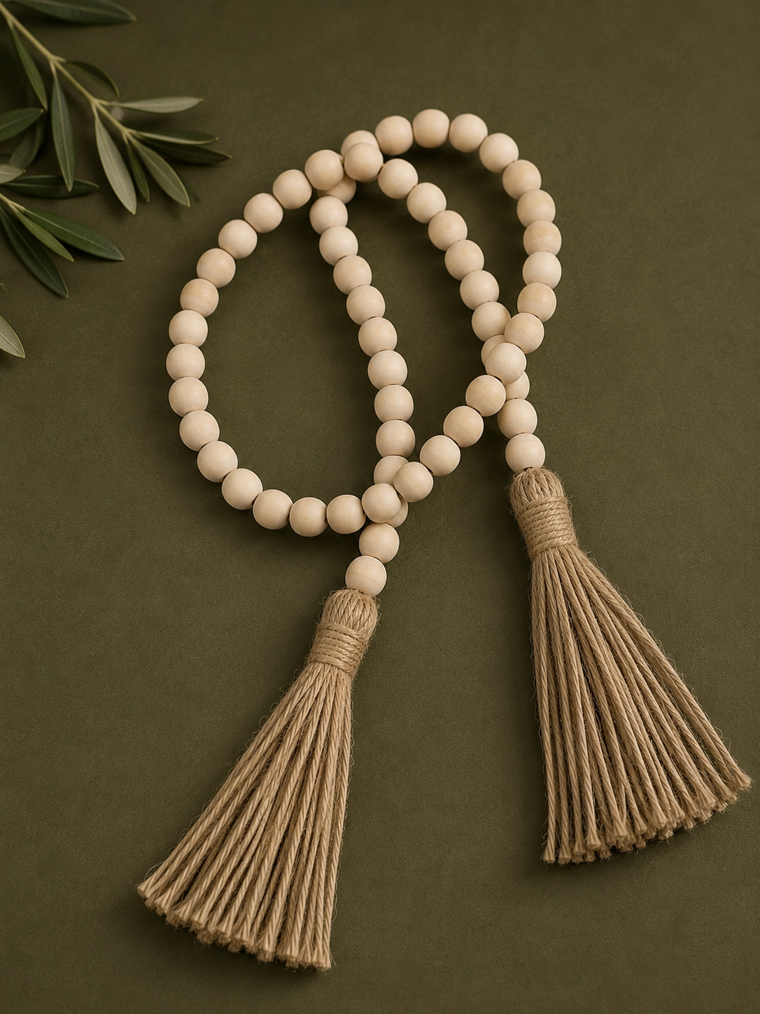 Natural Wooden Bead Tassel Garland